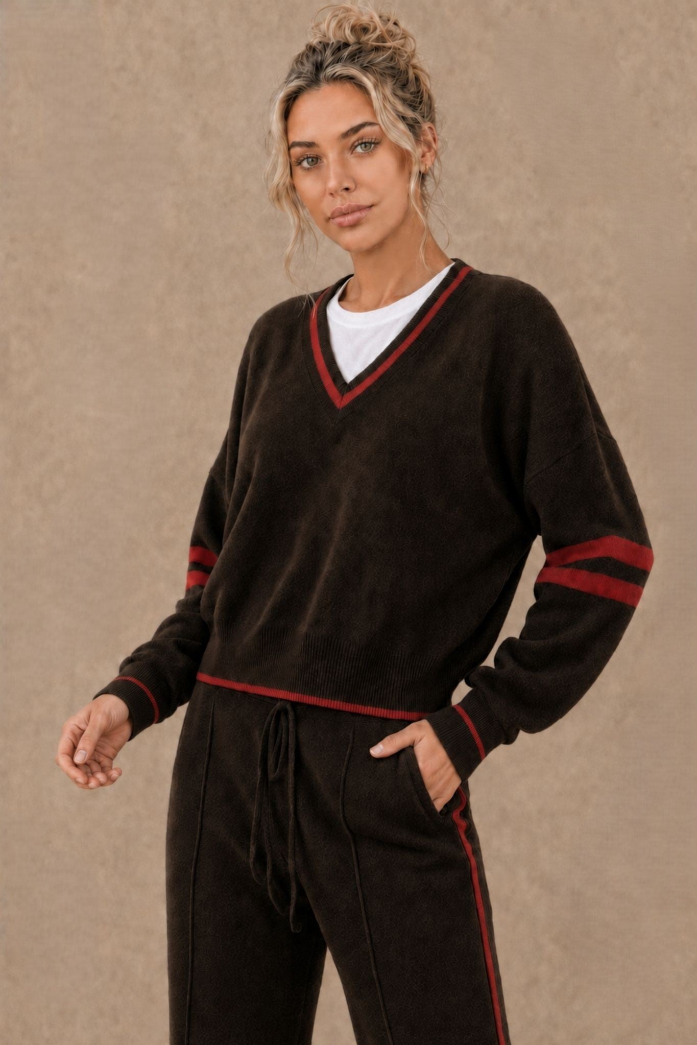 Ashley Cashmere Varsity V Neck