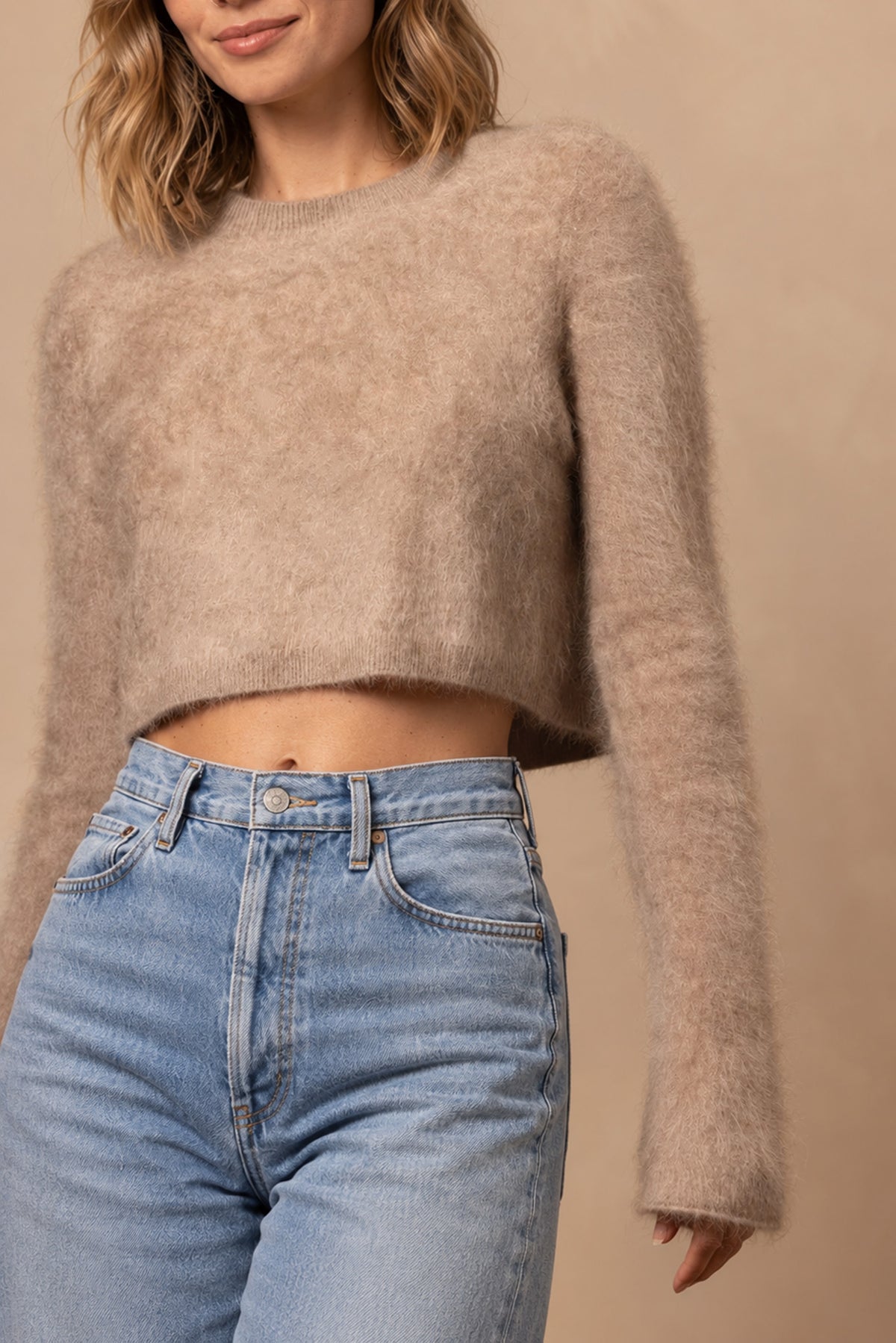 Najah Fuzzy Cropped Cashmere Crewneck