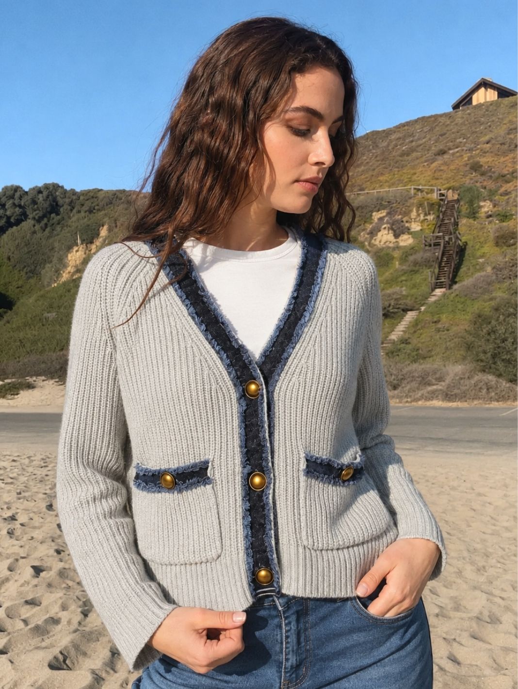 Noriko Cashmere Cardigan with Horse Shoe Graphic
