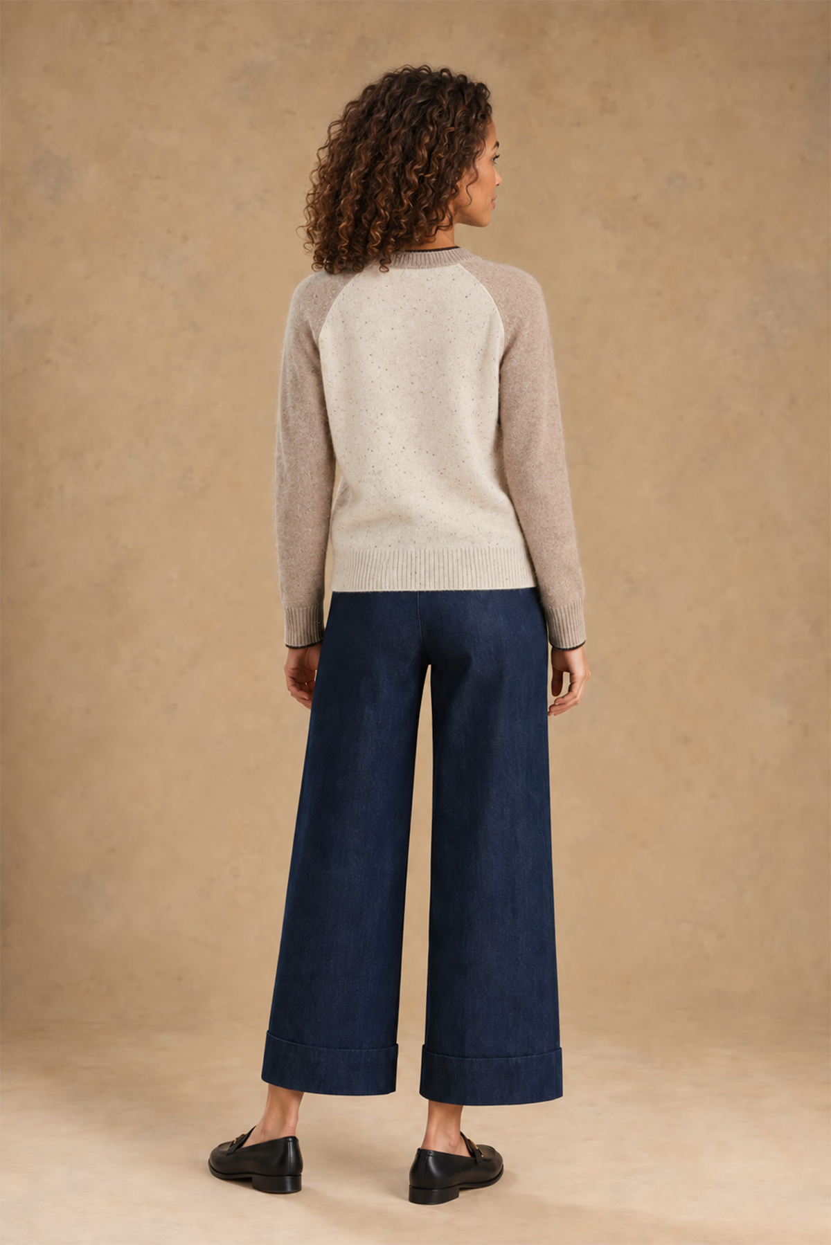 Pam Silk Cotton Wide leg Cuffed Denim Pant