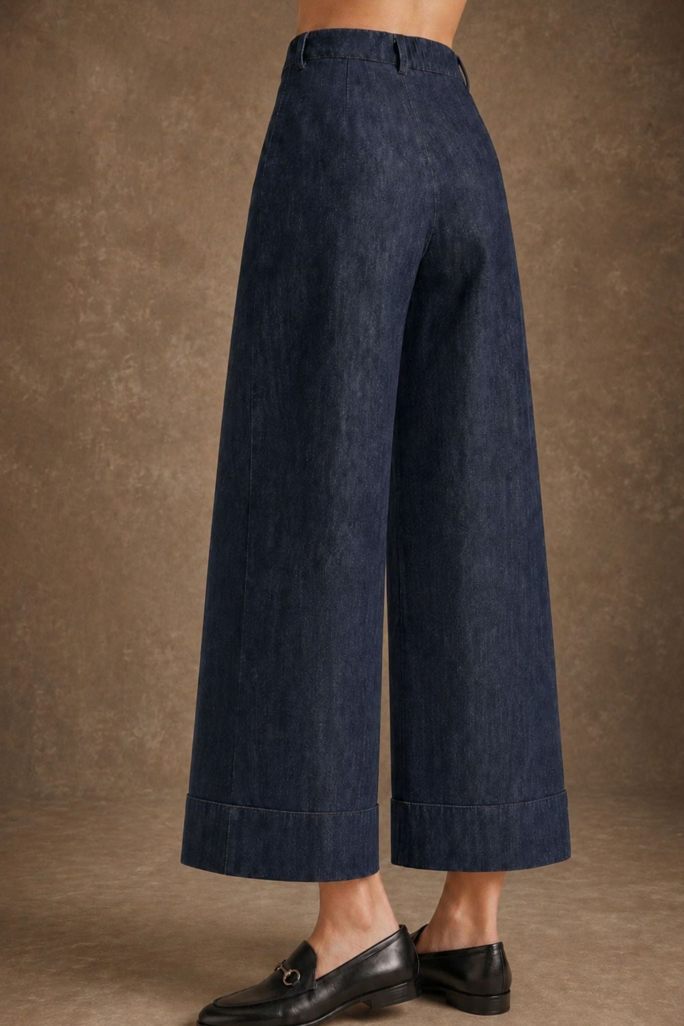 Pam Silk Cotton Wide leg Cuffed Denim Pant