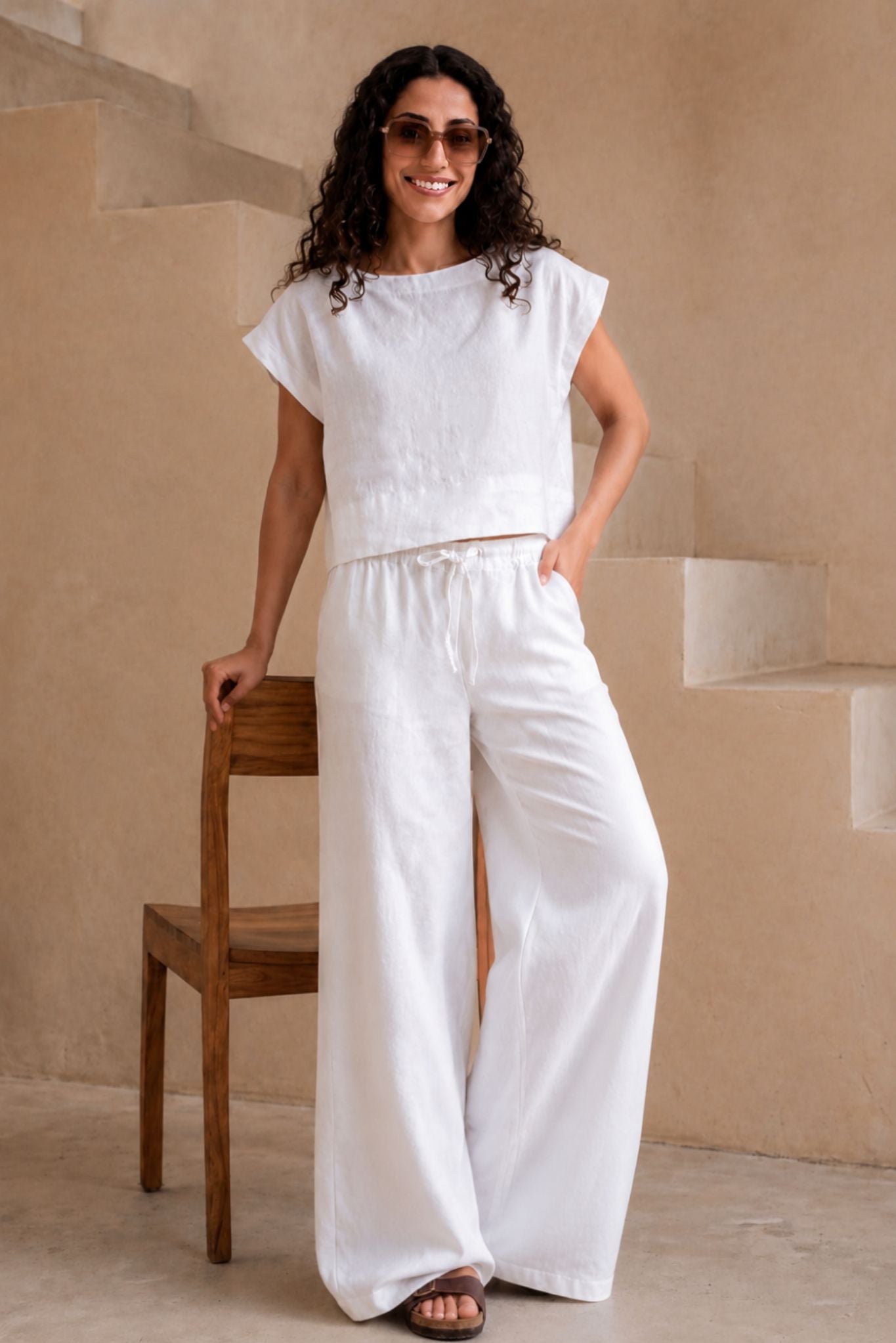 Serra + Ravello Wide Leg Pant Linen Set