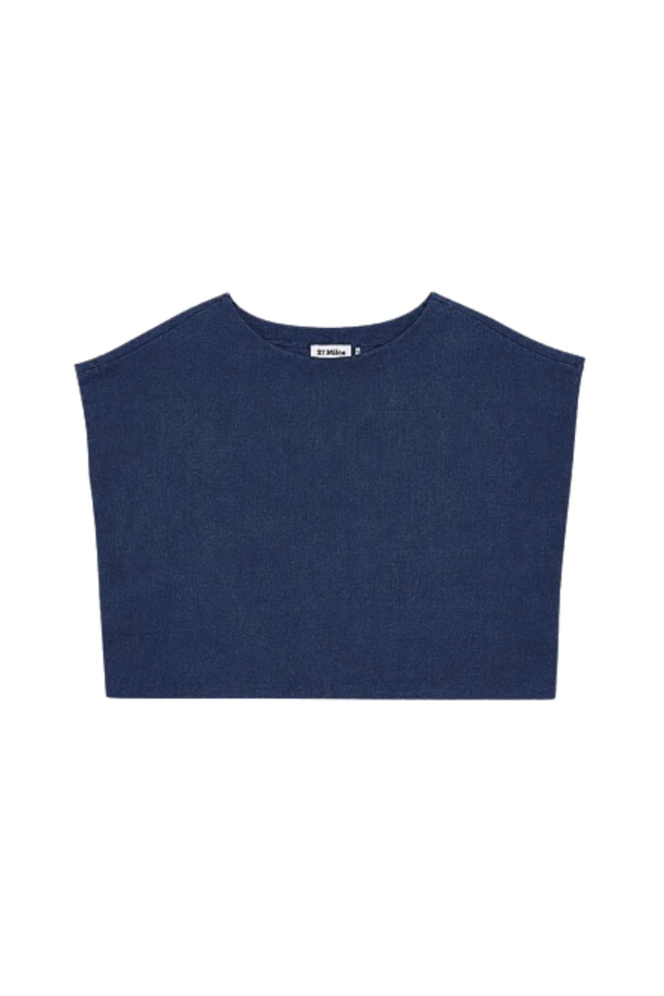 Serra Linen Boat Neck Cropped Top