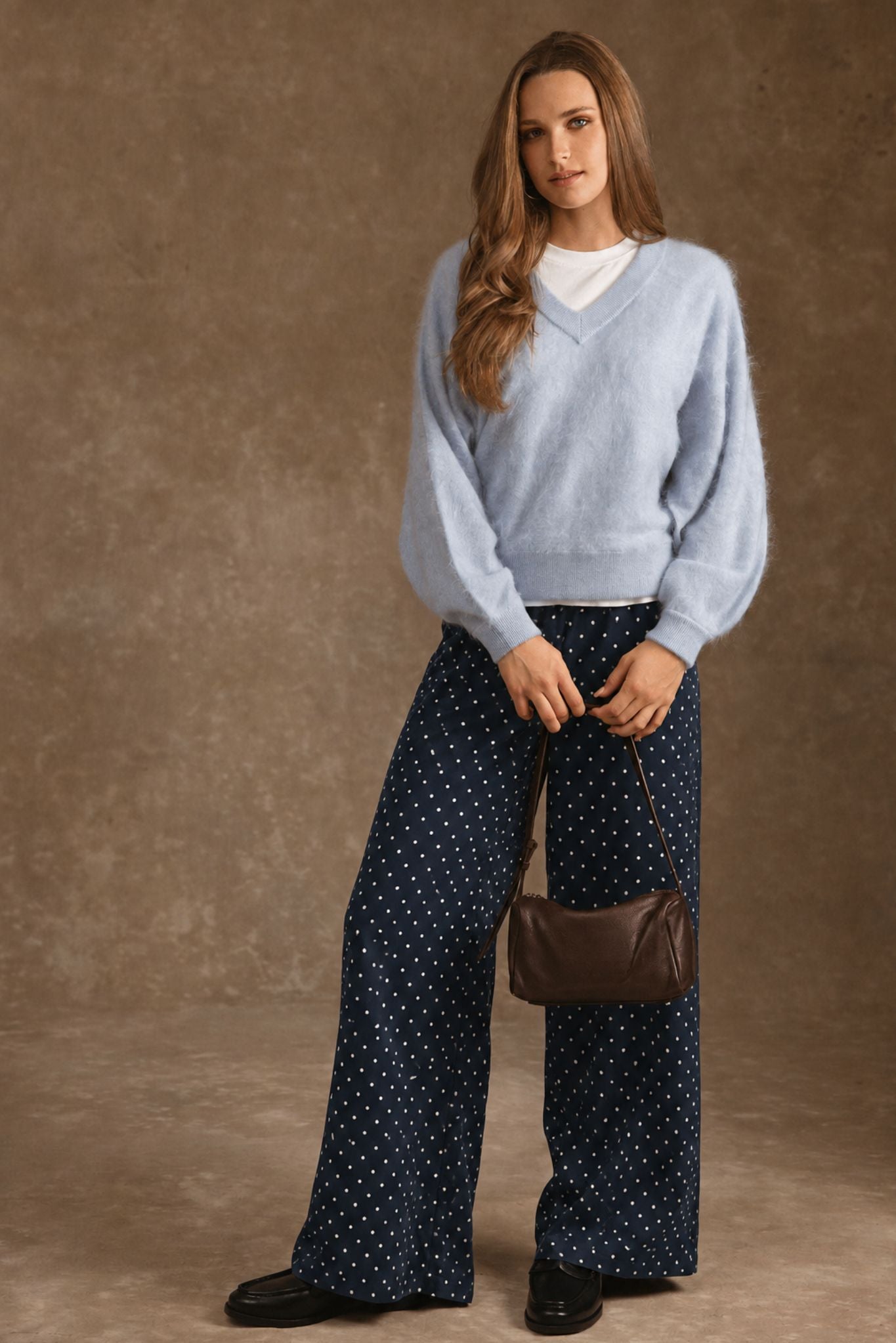 Sue Fuzzy Cashmere V Neck Pullover