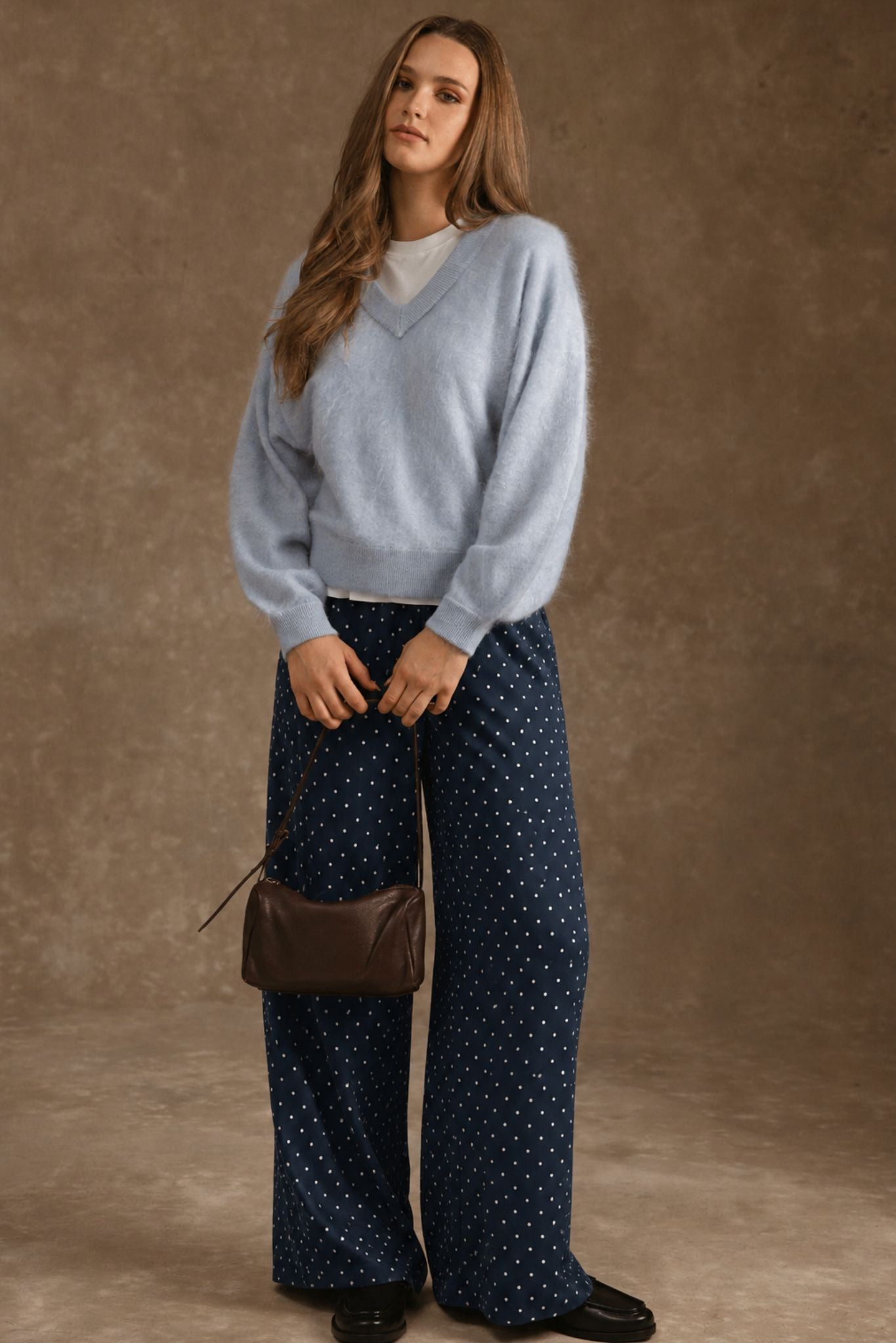 Sue Fuzzy Cashmere V Neck Pullover