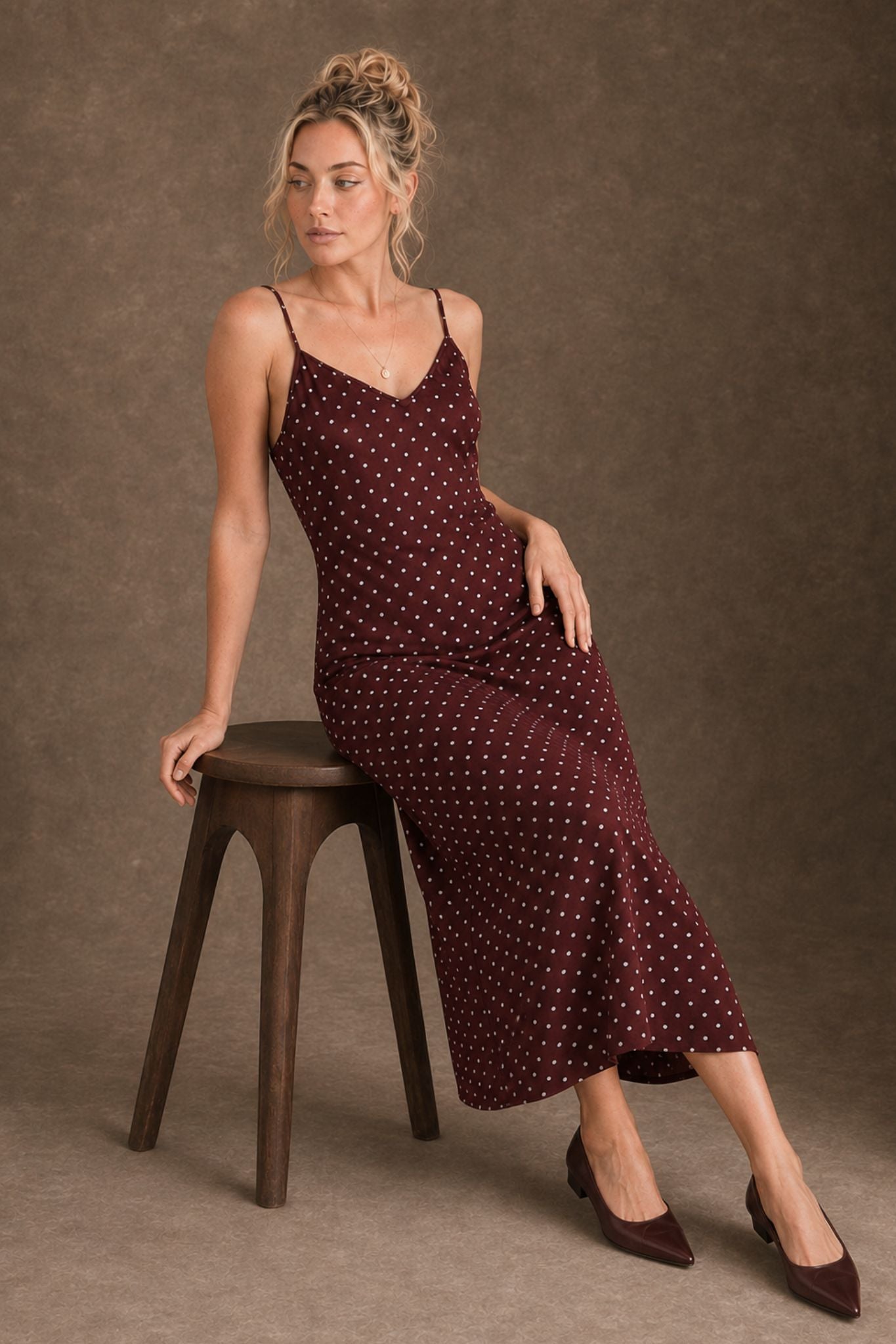 Suri Silk Polka Dot Bias Cut Midi Dress