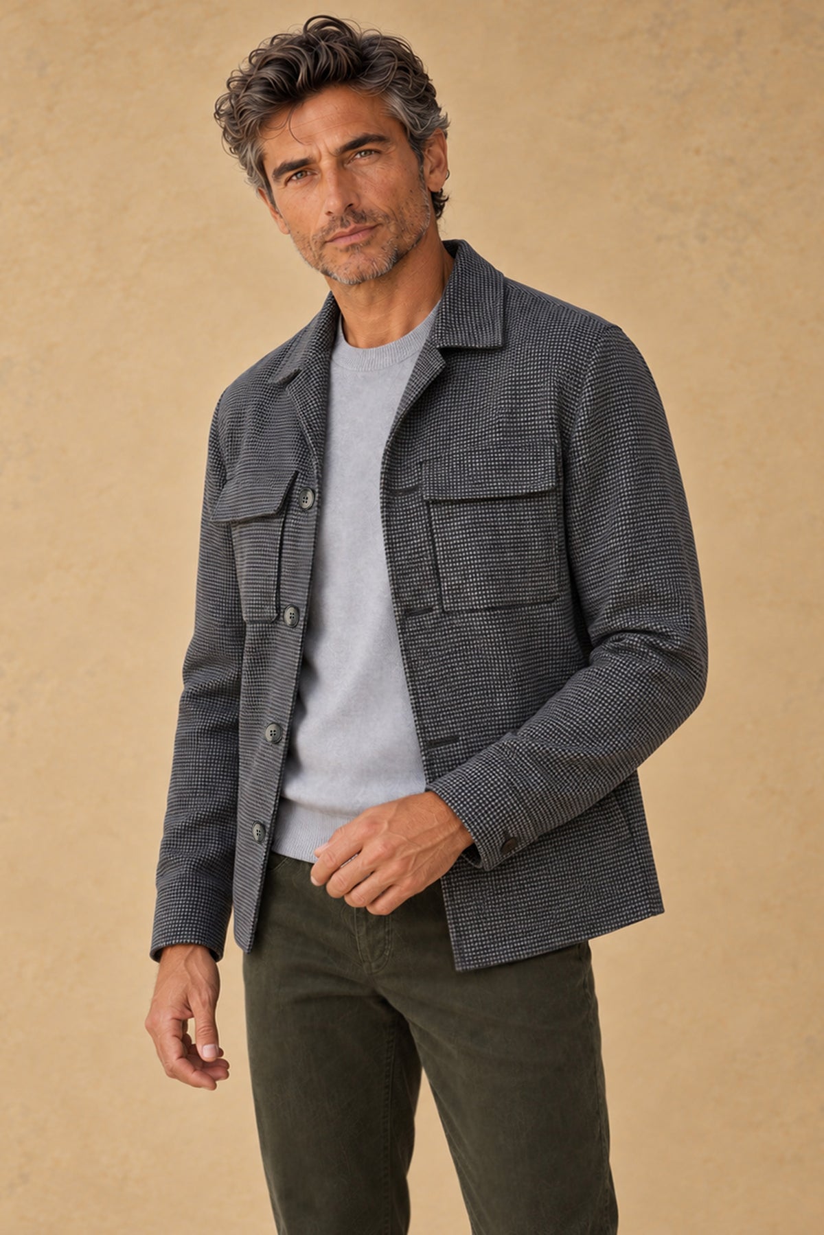 Aspen 10017 Vallorani Men's Wool overshirt Grey Houndstooth