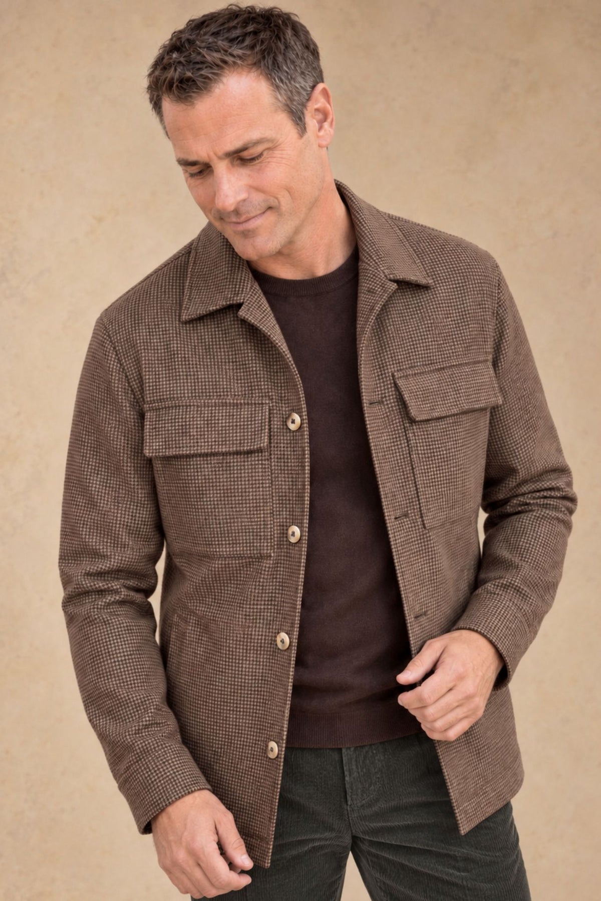 Aspen 3137 Vallorani Men's Wool Overshirt Brown Hounds