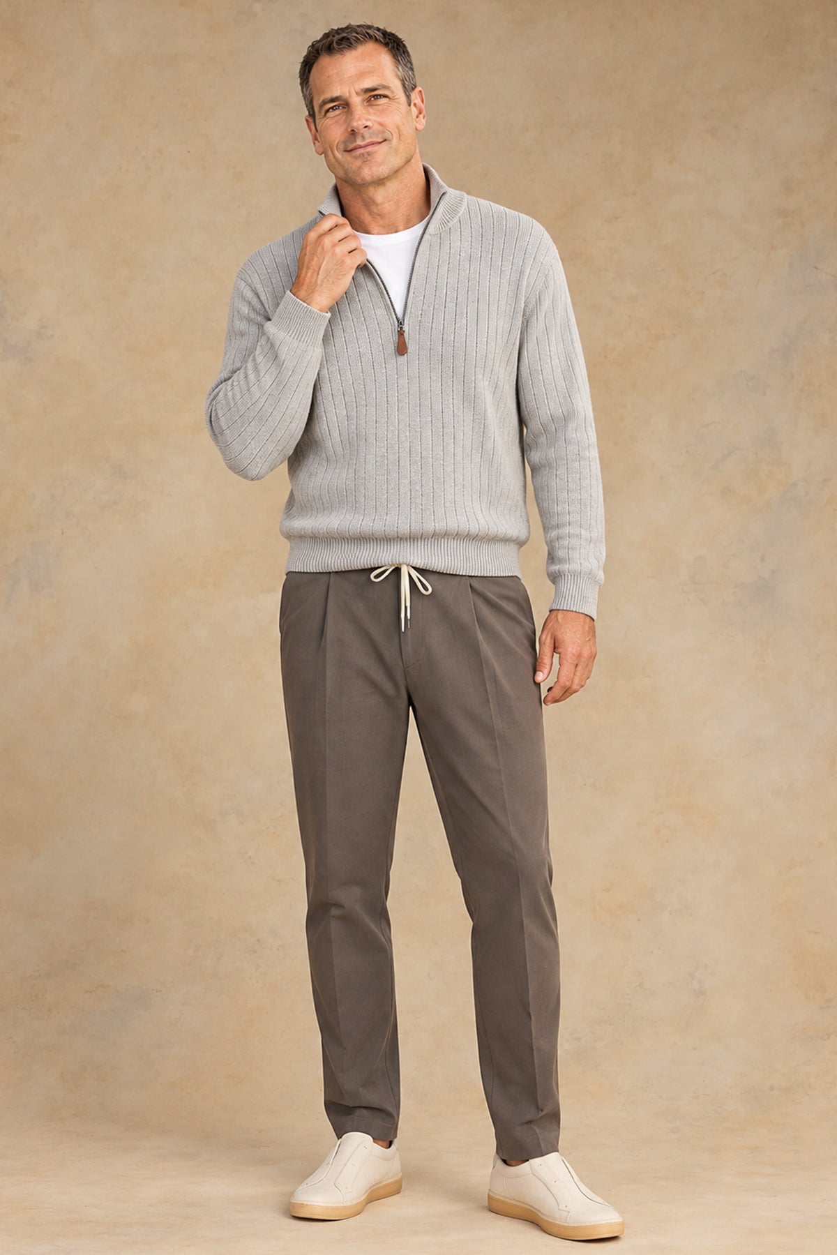 New Alfred 3123 Men's Cotton Single Pleat Tapered Fit Pant