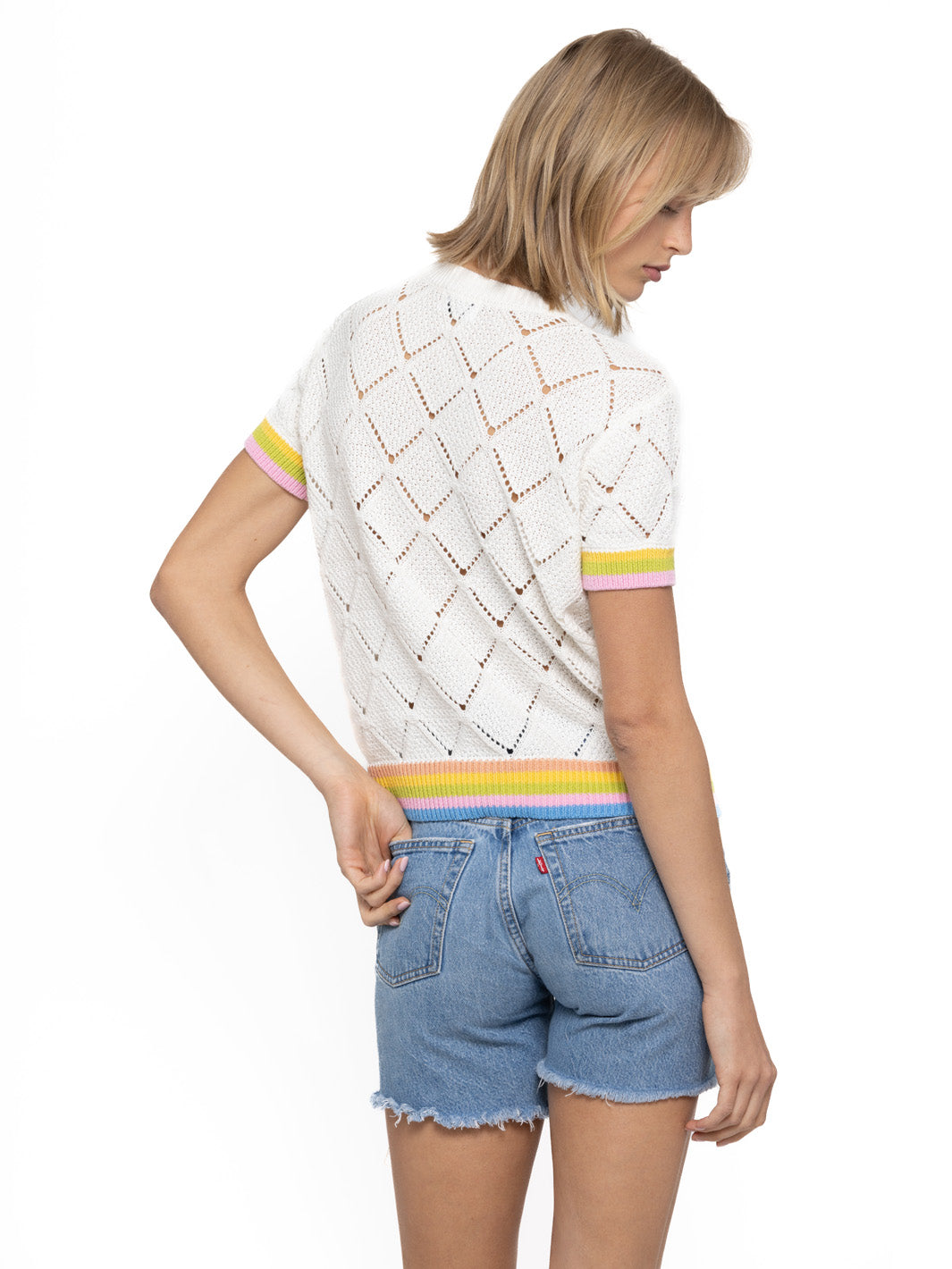 Adriel Cotton Pointelle Top with Striped Trims