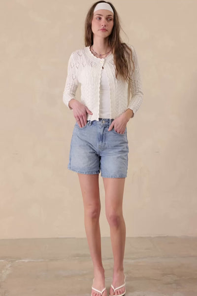 Bryn Pointelle Cropped Cotton Cardigan