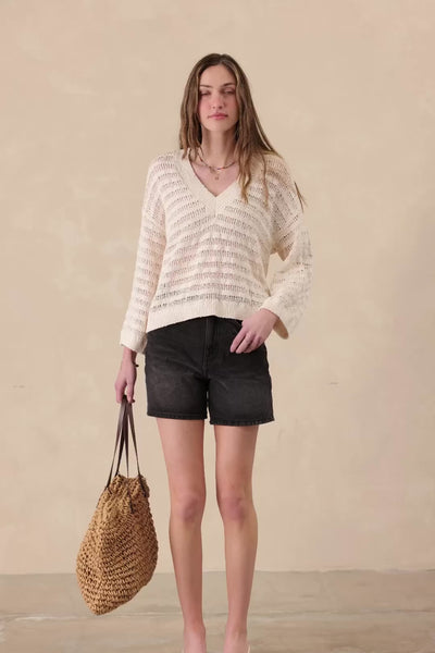 Carolyn V Neck Slub Cotton Sweater